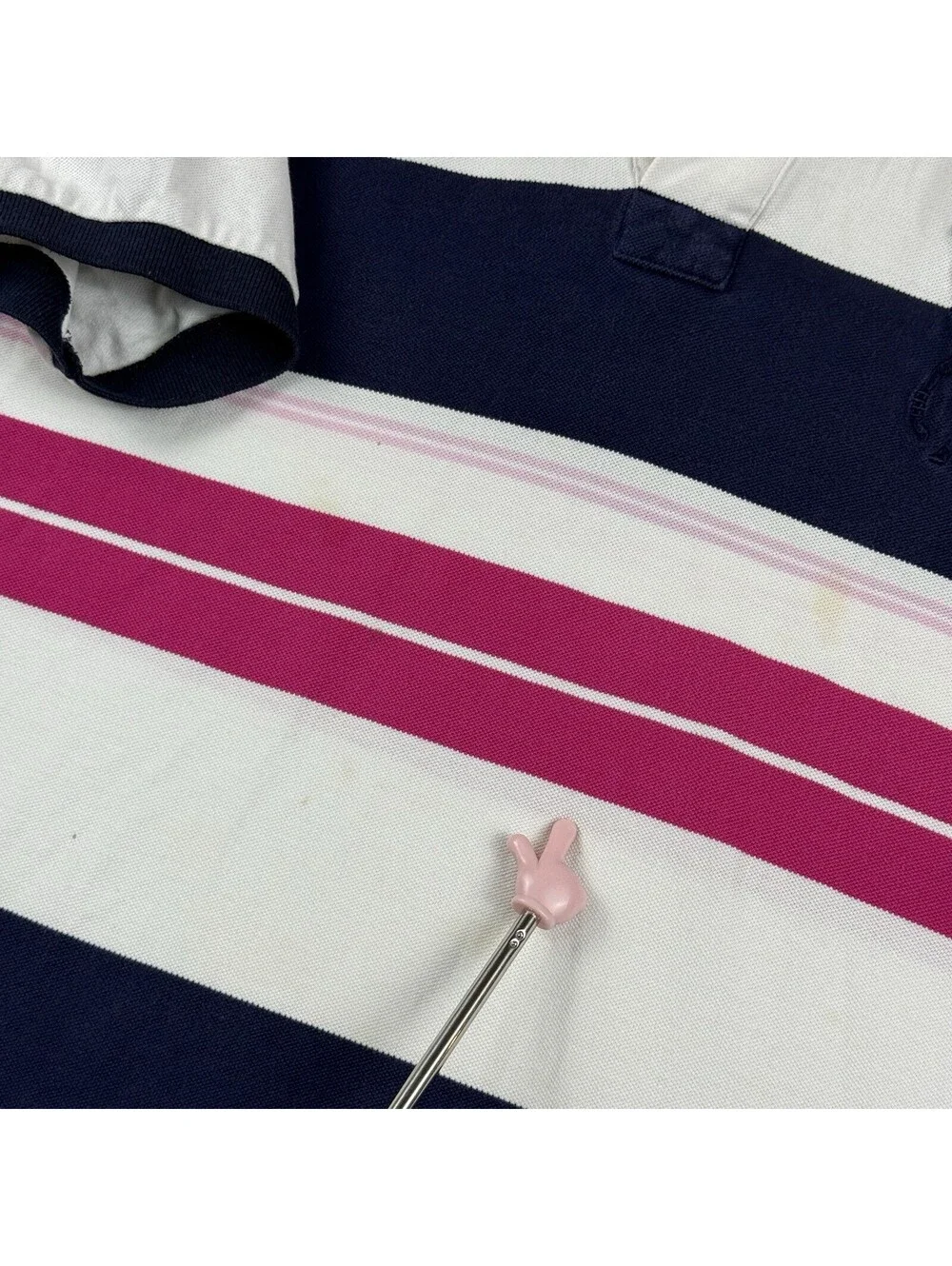 Polo Ralph Lauren Custom Fit Big Pony Polo Shirt White Pink Stripe Men's M Y2K